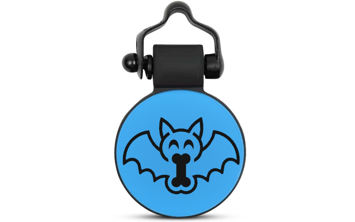 Blue Bat silent silicone pet ID tag, Halloween design