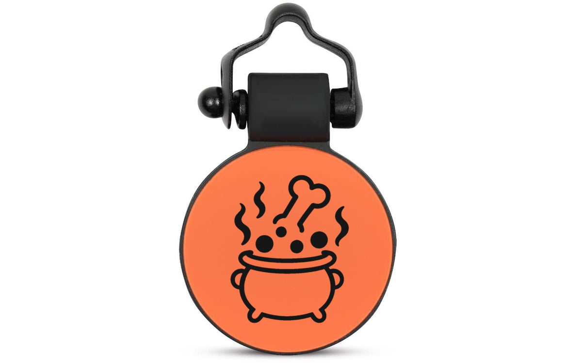 Orange Cauldron silent silicone pet ID tag, Halloween design