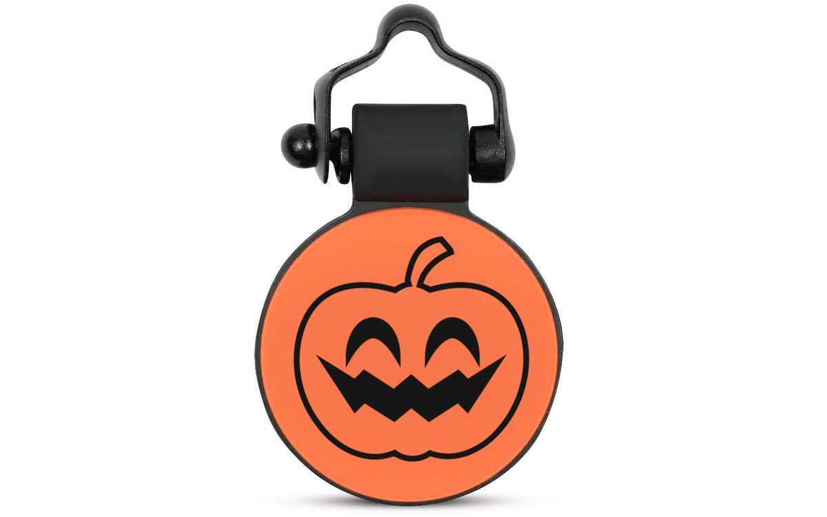 Orange Jack-O-Lantern silent silicone pet ID tag, Halloween design