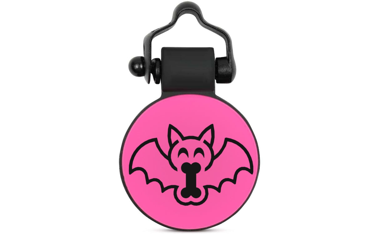 Pink Bat silent silicone pet ID tag, Halloween design