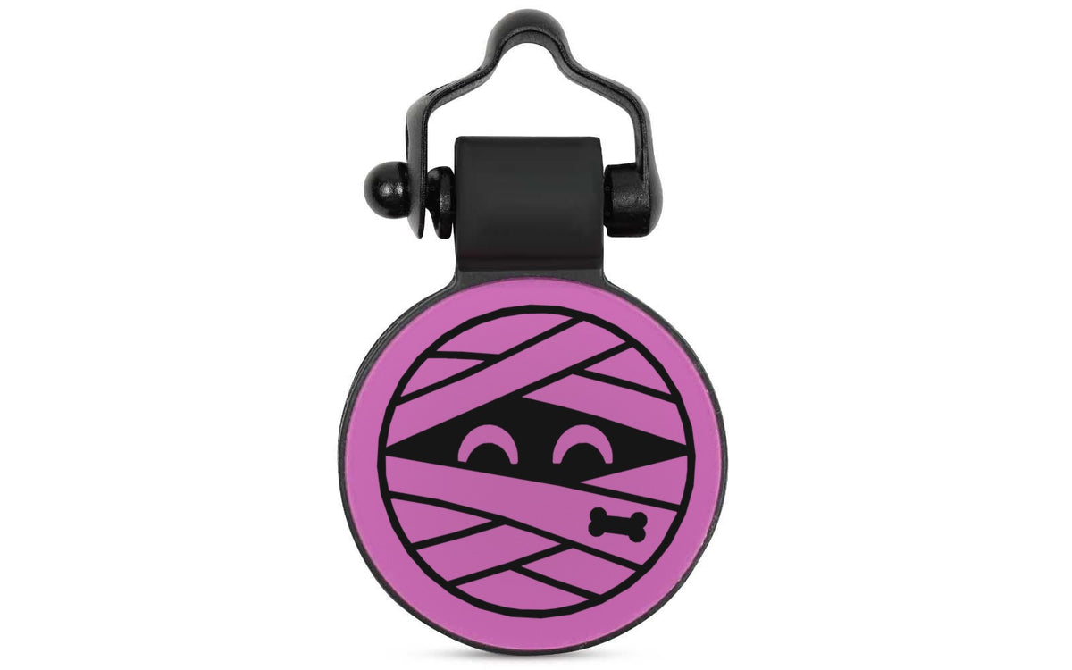 Purple Mummy silent silicone pet ID tag, Halloween design