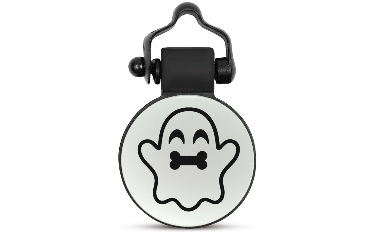 White Ghost silent silicone pet ID tag, Halloween design