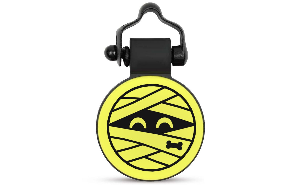 Yellow Mummy silent silicone pet ID tag, Halloween design